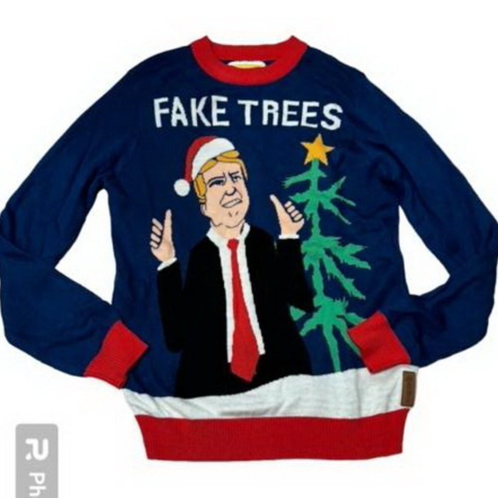 Tipsy Elves Mens Christmas Sweater Donald Trump Fake Trees